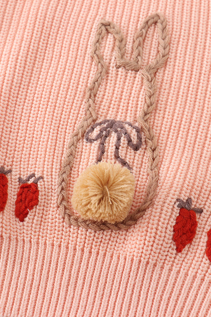 Coral Hand Embroidered Bunny Sweater