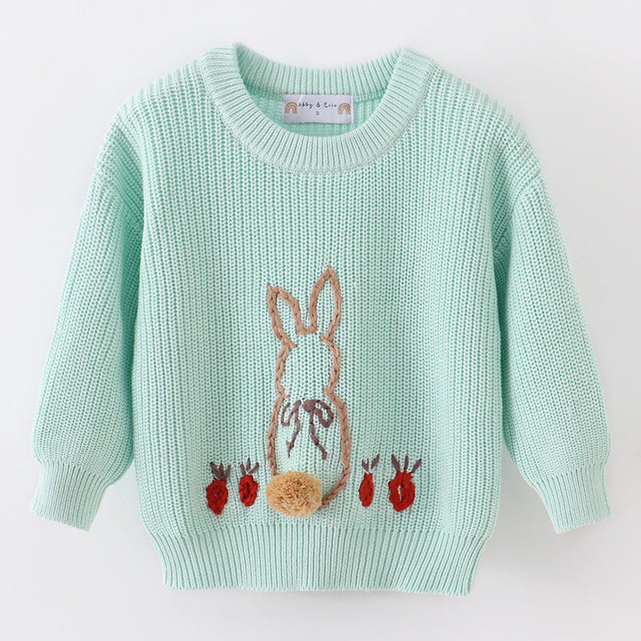 Blue Hand Embroidery Bunny Sweater