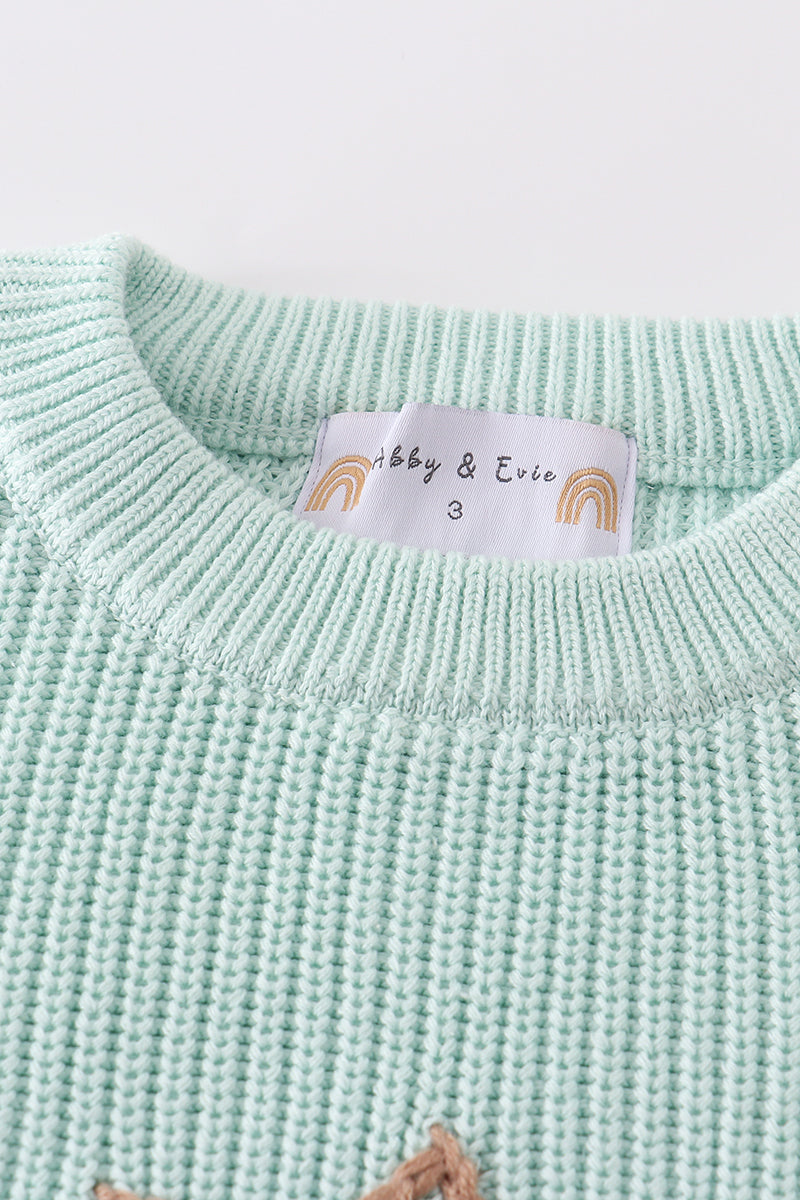 Blue Hand Embroidery Bunny Sweater