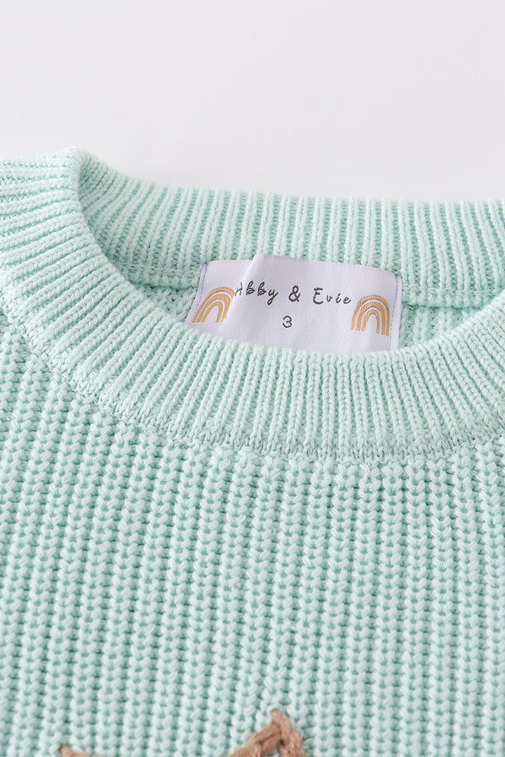 Blue Hand Embroidery Bunny Sweater