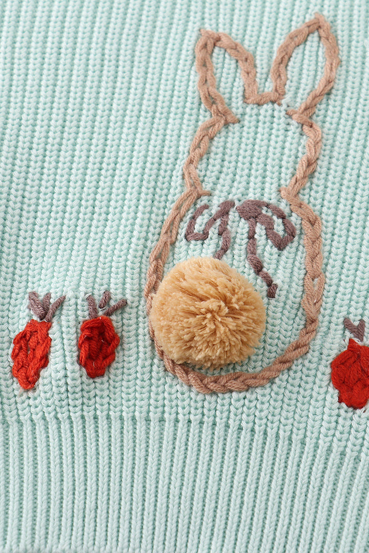 Blue Hand Embroidery Bunny Sweater