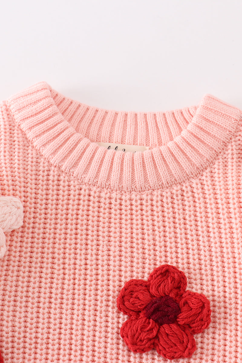 Pink Floral Hand-Embroidered Jumper Sweater