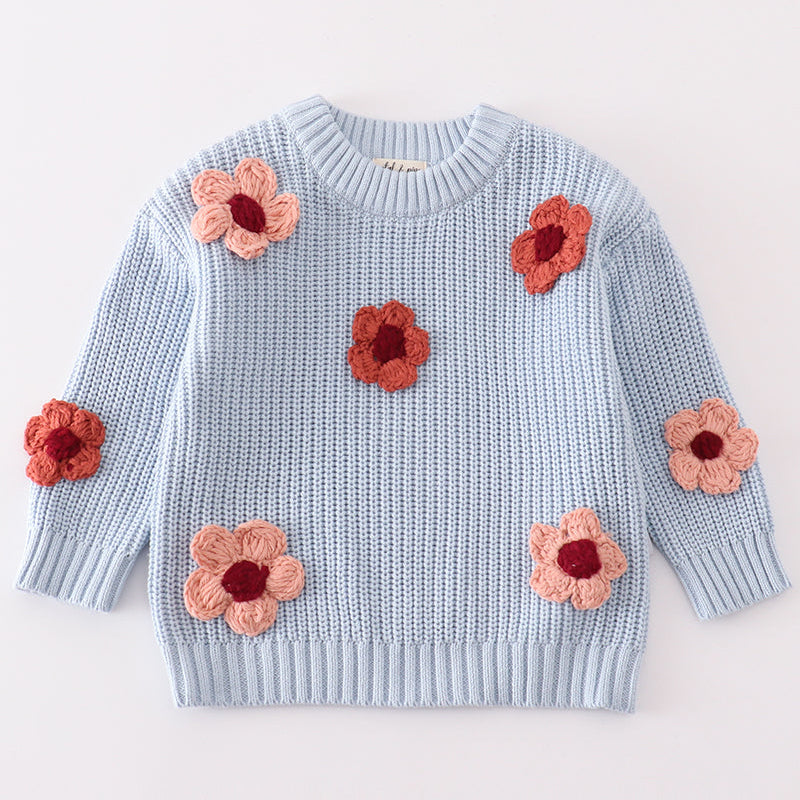 Blue Floral Hand-Embroidered Sweater