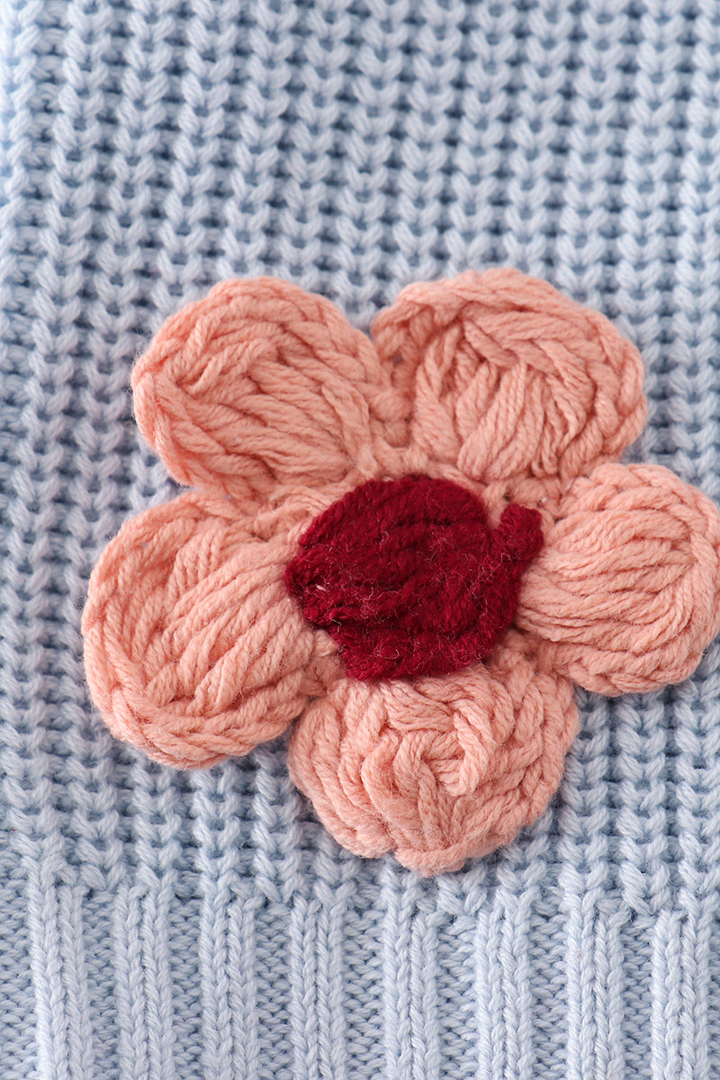 Blue Floral Hand-Embroidered Sweater