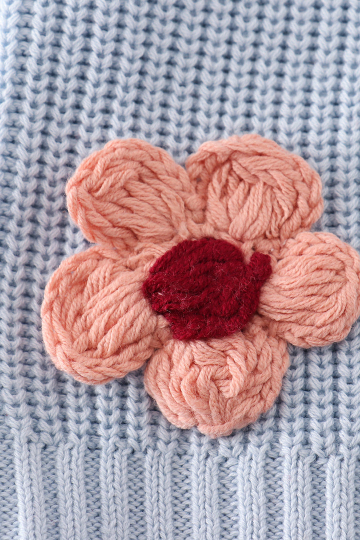 Blue Floral Hand-Embroidered Sweater