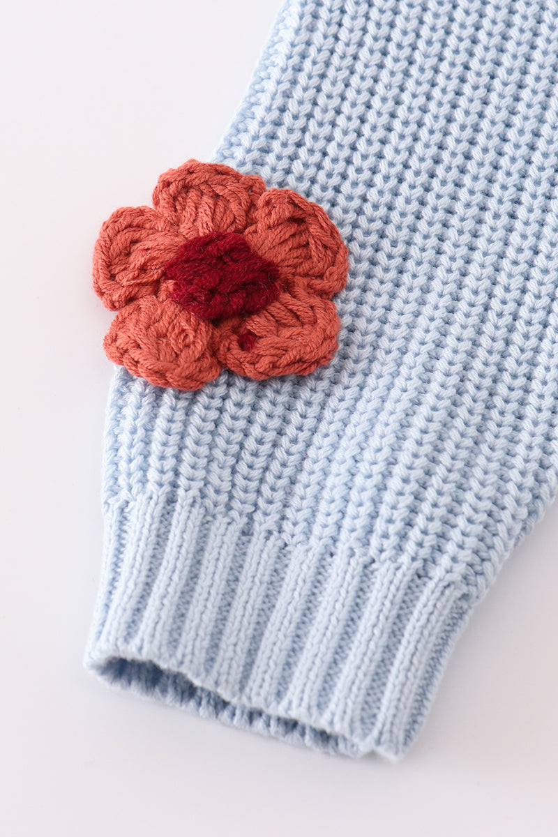 Blue Floral Hand-Embroidered Sweater