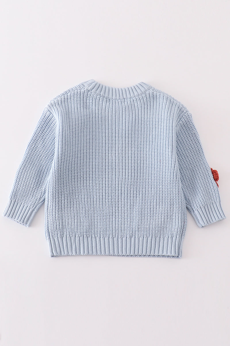 Blue Floral Hand-Embroidered Sweater