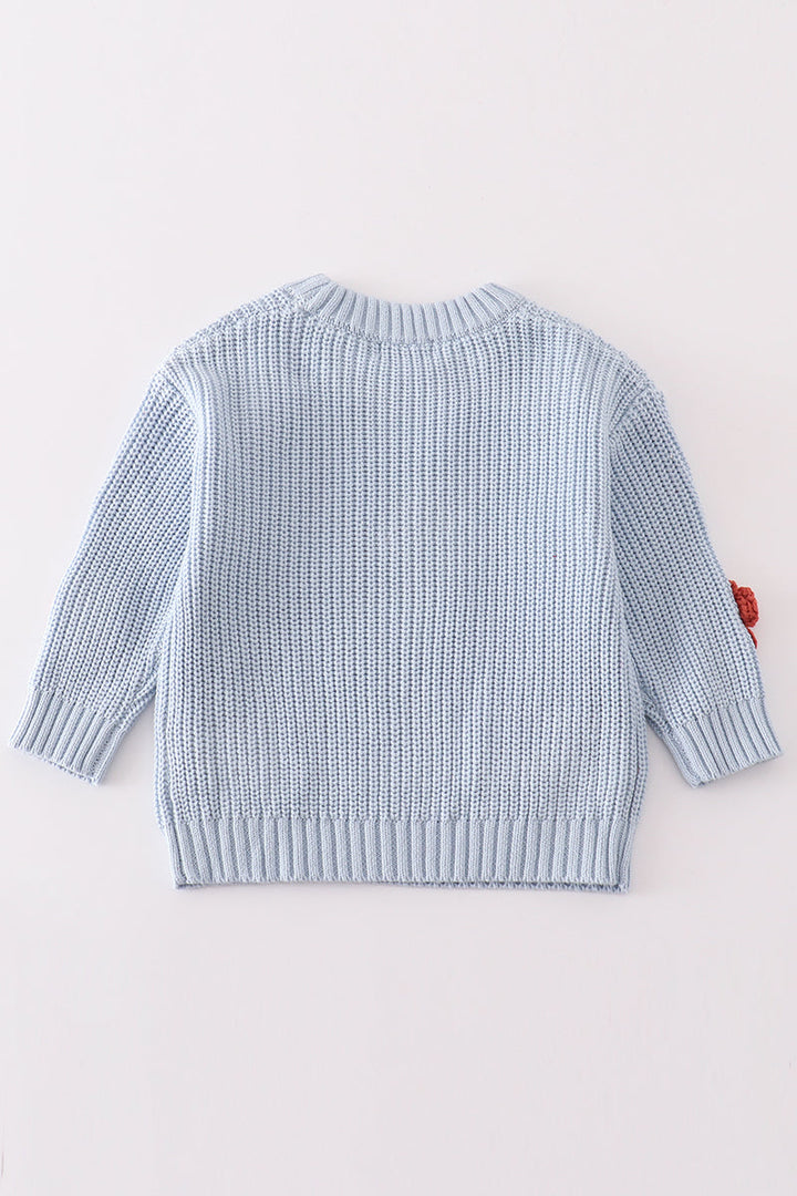 Blue Floral Hand-Embroidered Sweater