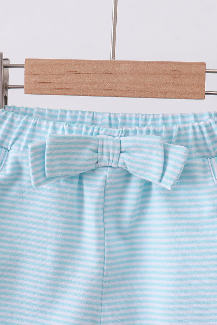 Premium Mint &amp; White Stripe Bow Shorts