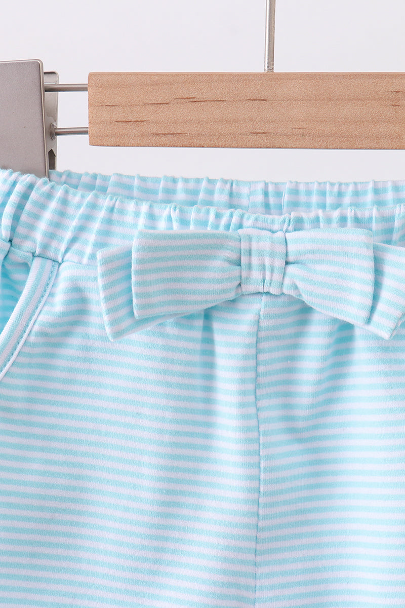Premium Mint &amp; White Stripe Bow Shorts