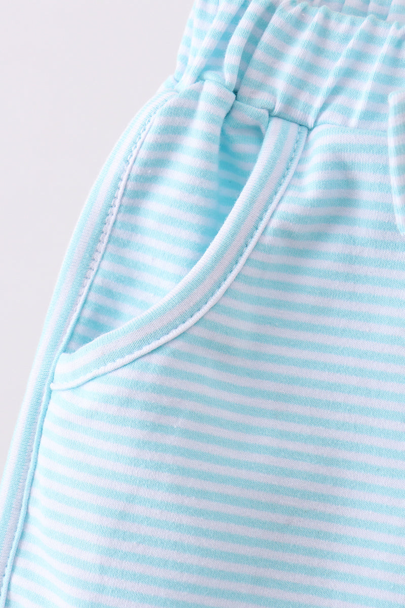 Premium Mint &amp; White Stripe Bow Shorts