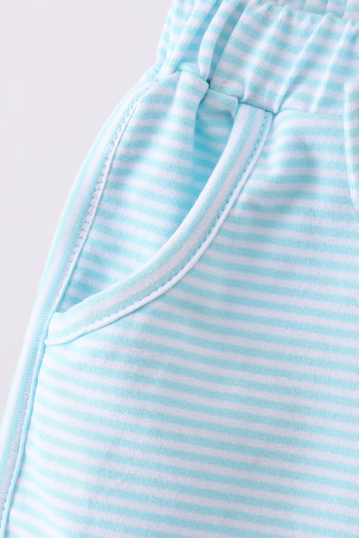 Premium Mint &amp; White Stripe Bow Shorts
