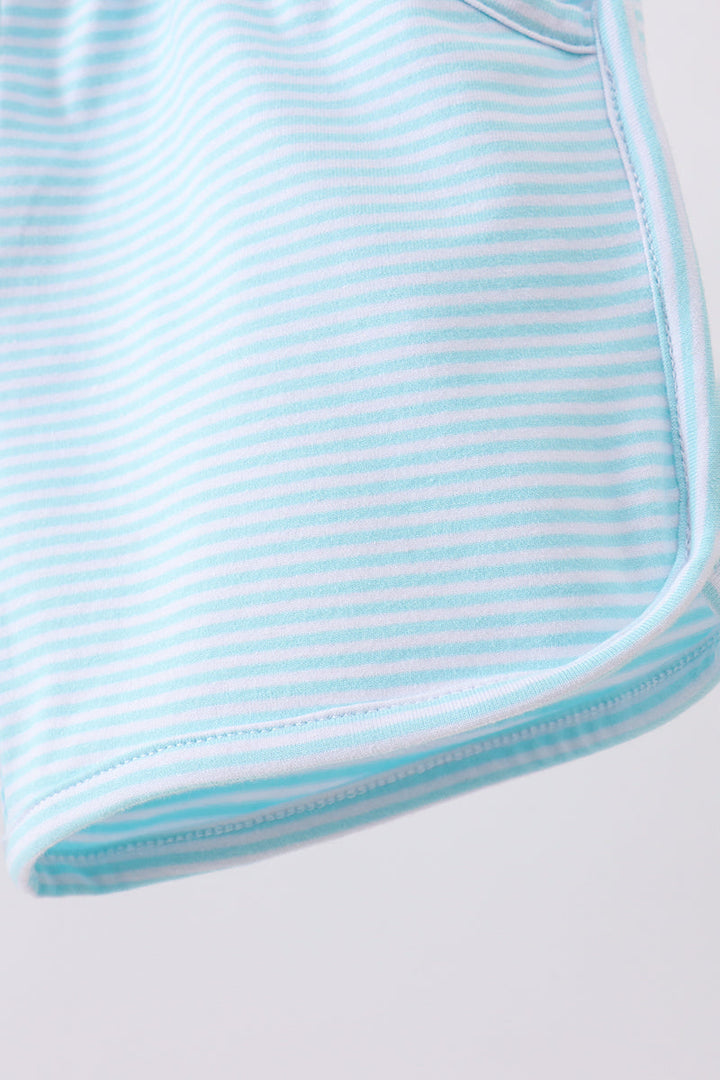 Premium Mint &amp; White Stripe Bow Shorts
