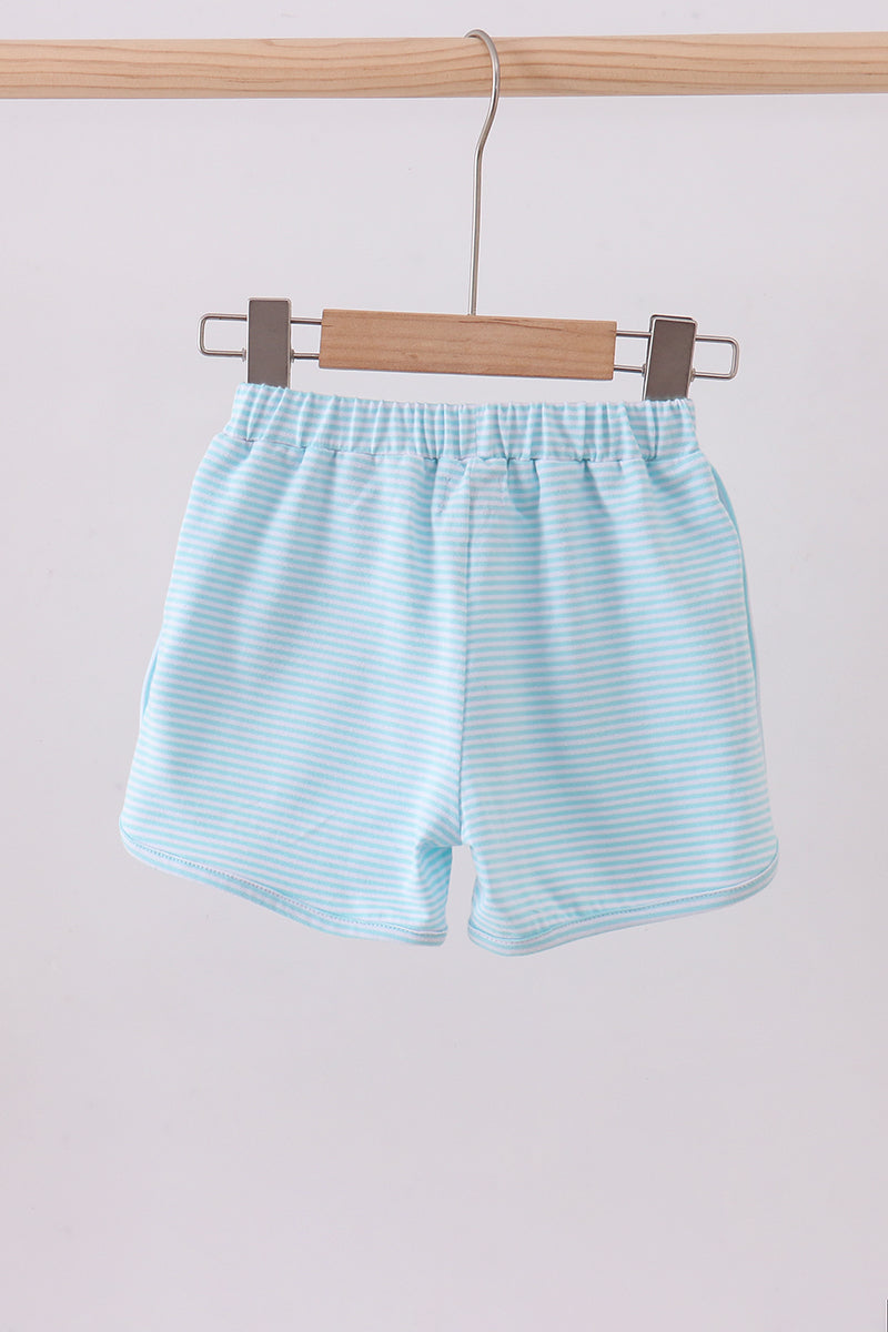 Premium Mint &amp; White Stripe Bow Shorts