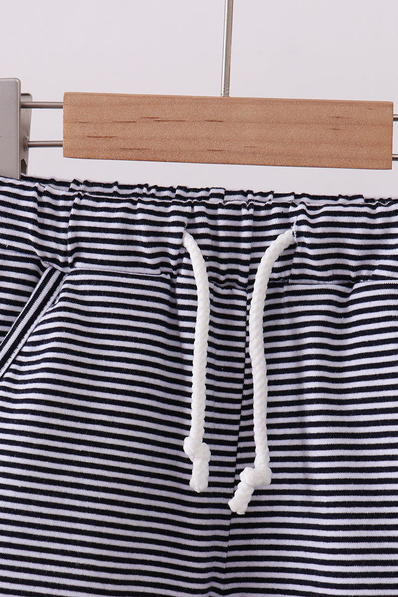 Premium Navy &amp; White Stripe Drawstring Shorts
