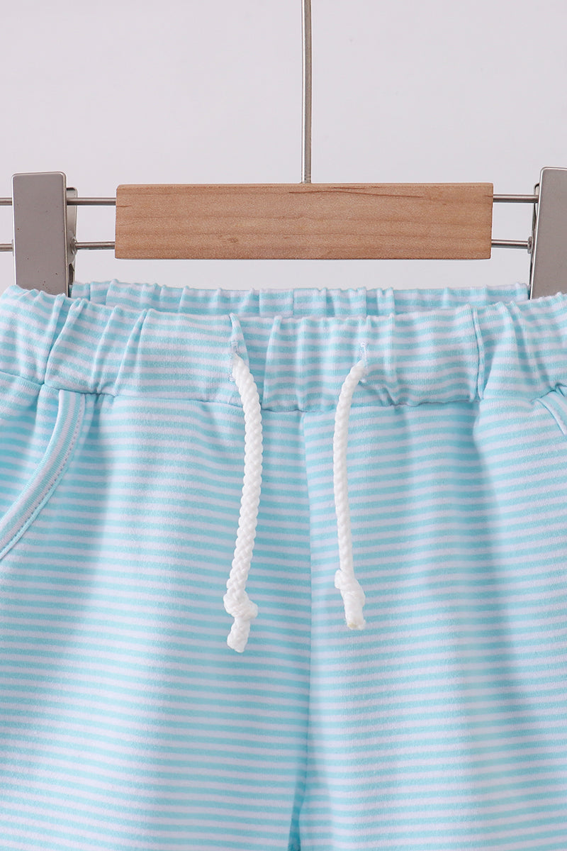 Premium Mint &amp; White Stripe Drawstring Shorts