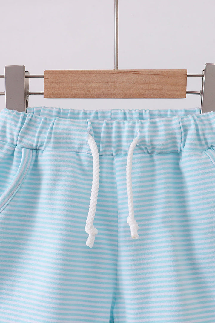 Premium Mint &amp; White Stripe Drawstring Shorts