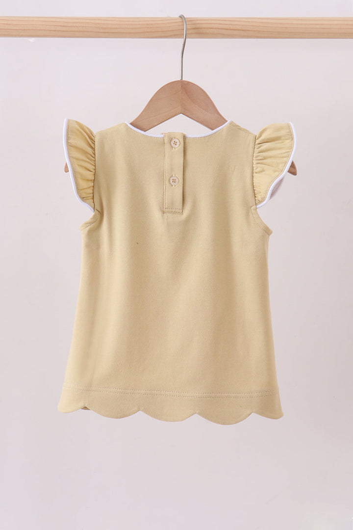 Khaki Flutter Sleeve Scalloped Top