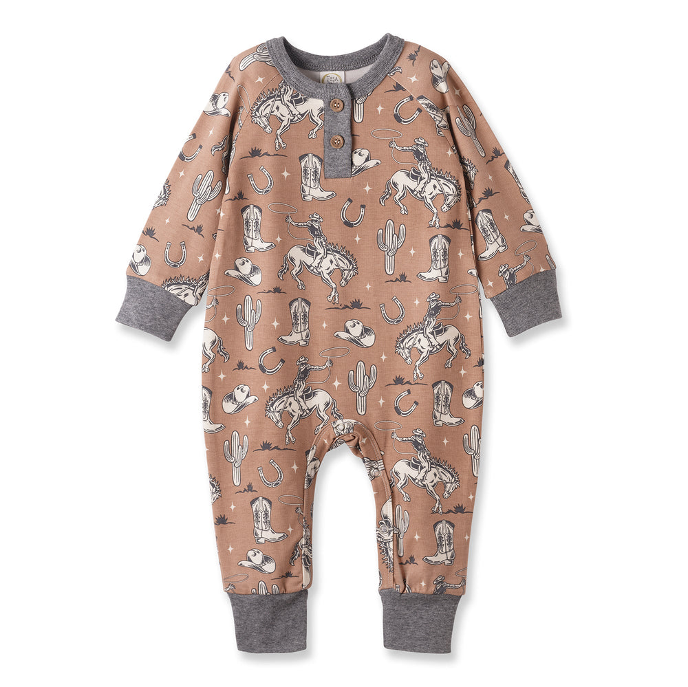 Brown Western Bamboo Henley Romper