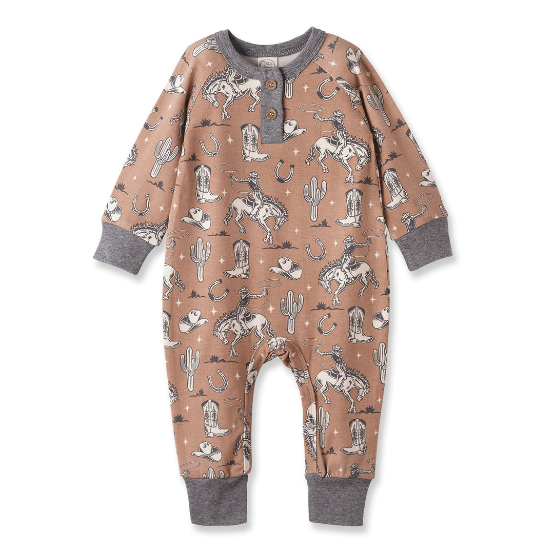 Brown Western Bamboo Henley Romper