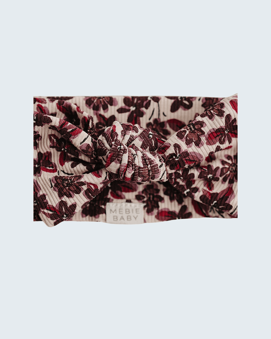Burgundy and cream floral ribbed bamboo head wrap with gathered knot front