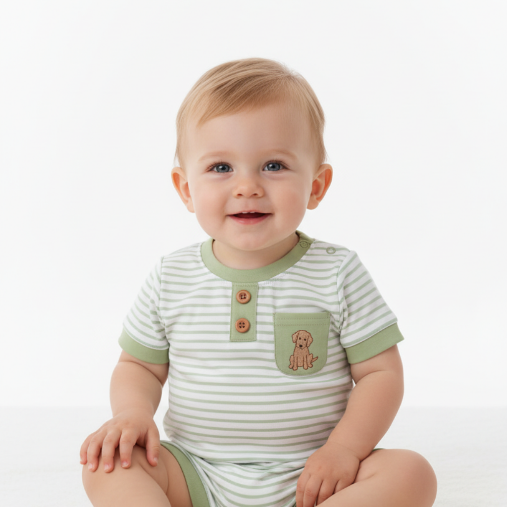 Baby clothing in soft cotton outfits for newborns and infants at Tots & Trendz