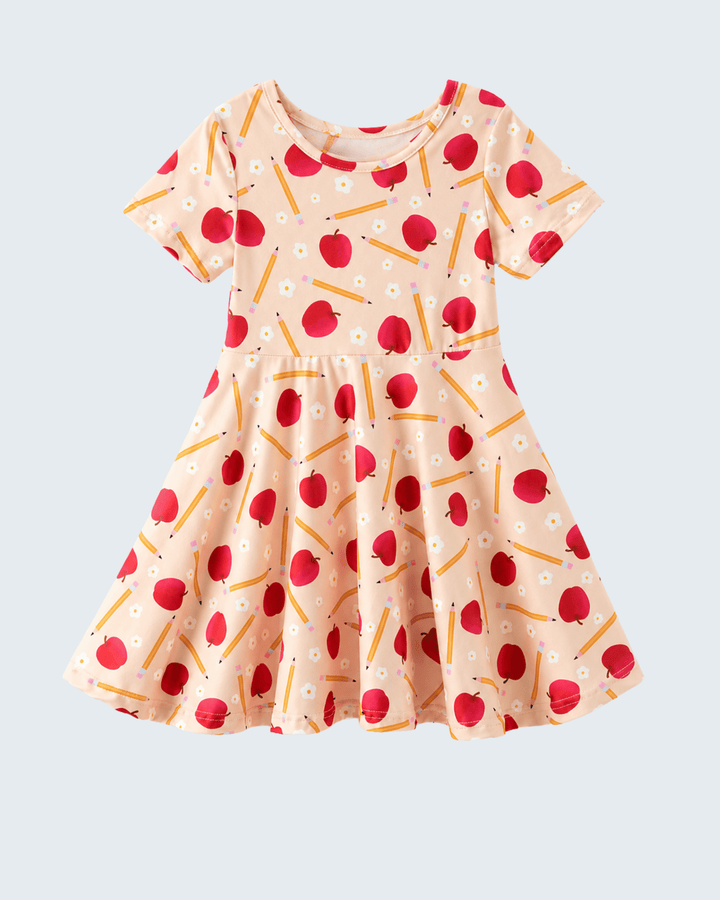 dress with pencil and apple print