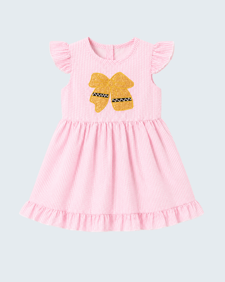 Girls Back To School Bow Ruffle Twirl Dress