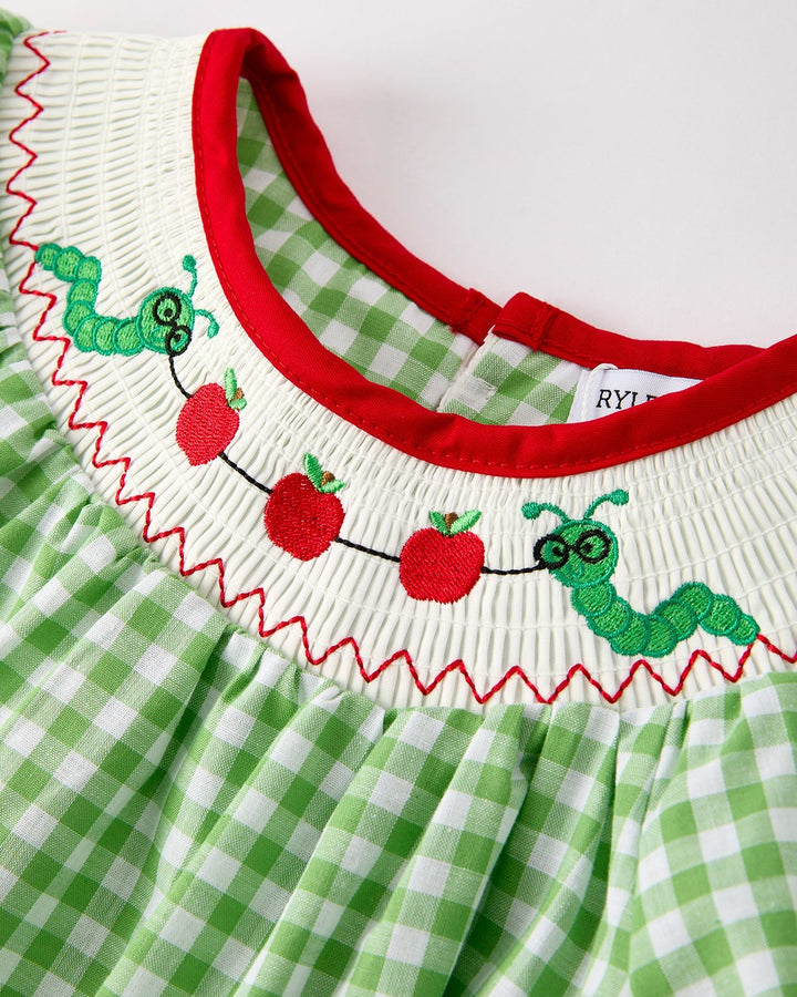 Back To School Green Smocked Plaid Dress