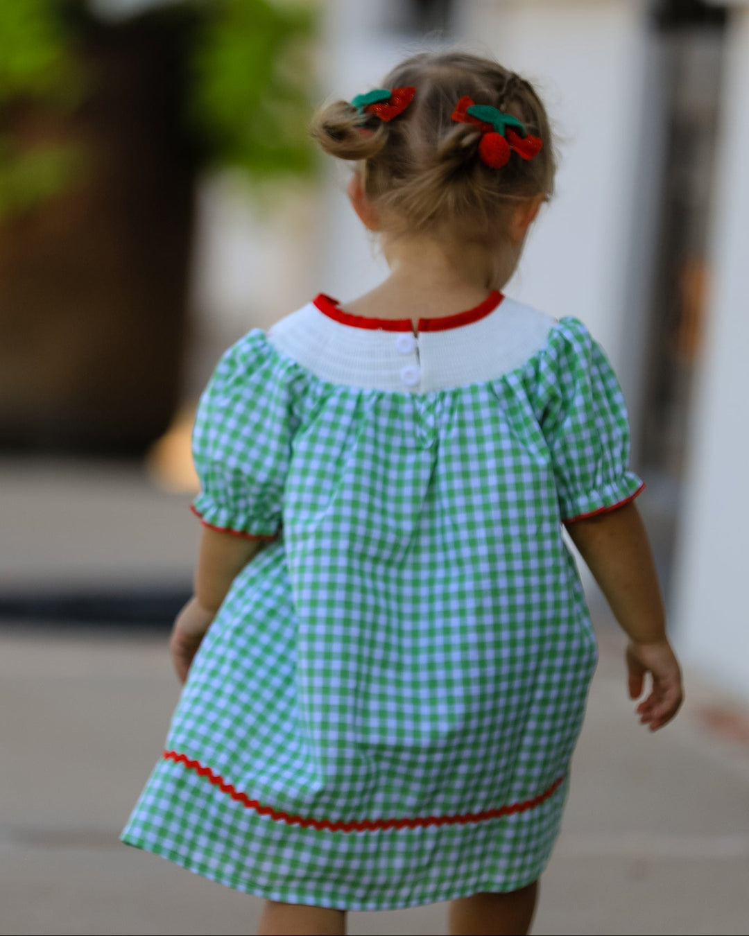 Back To School Green Smocked Plaid Dress