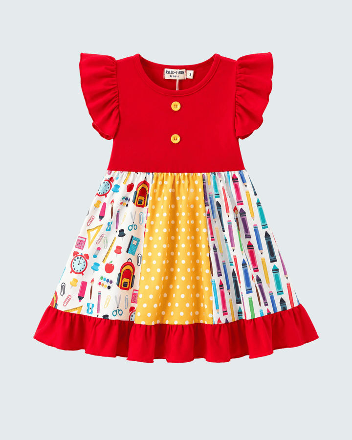 Back to school patchwork dress for girls