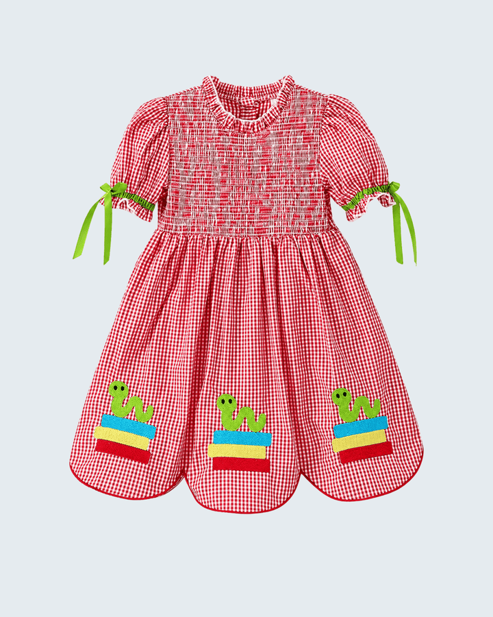 Girl Back To School Plaid Smocked Dress