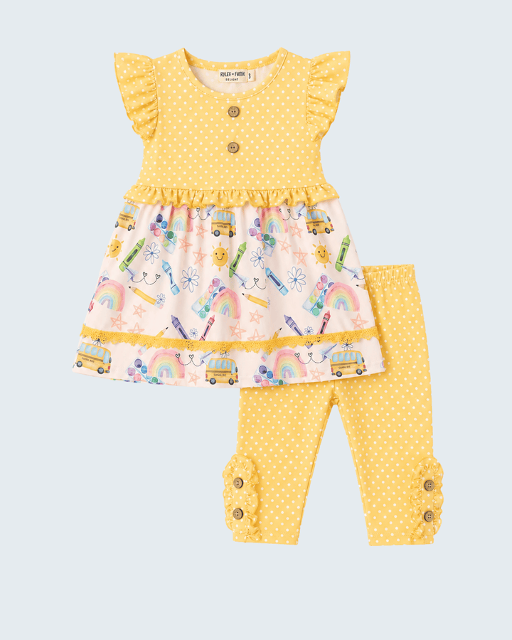 Girl Back To School Ruffle Leggings Set