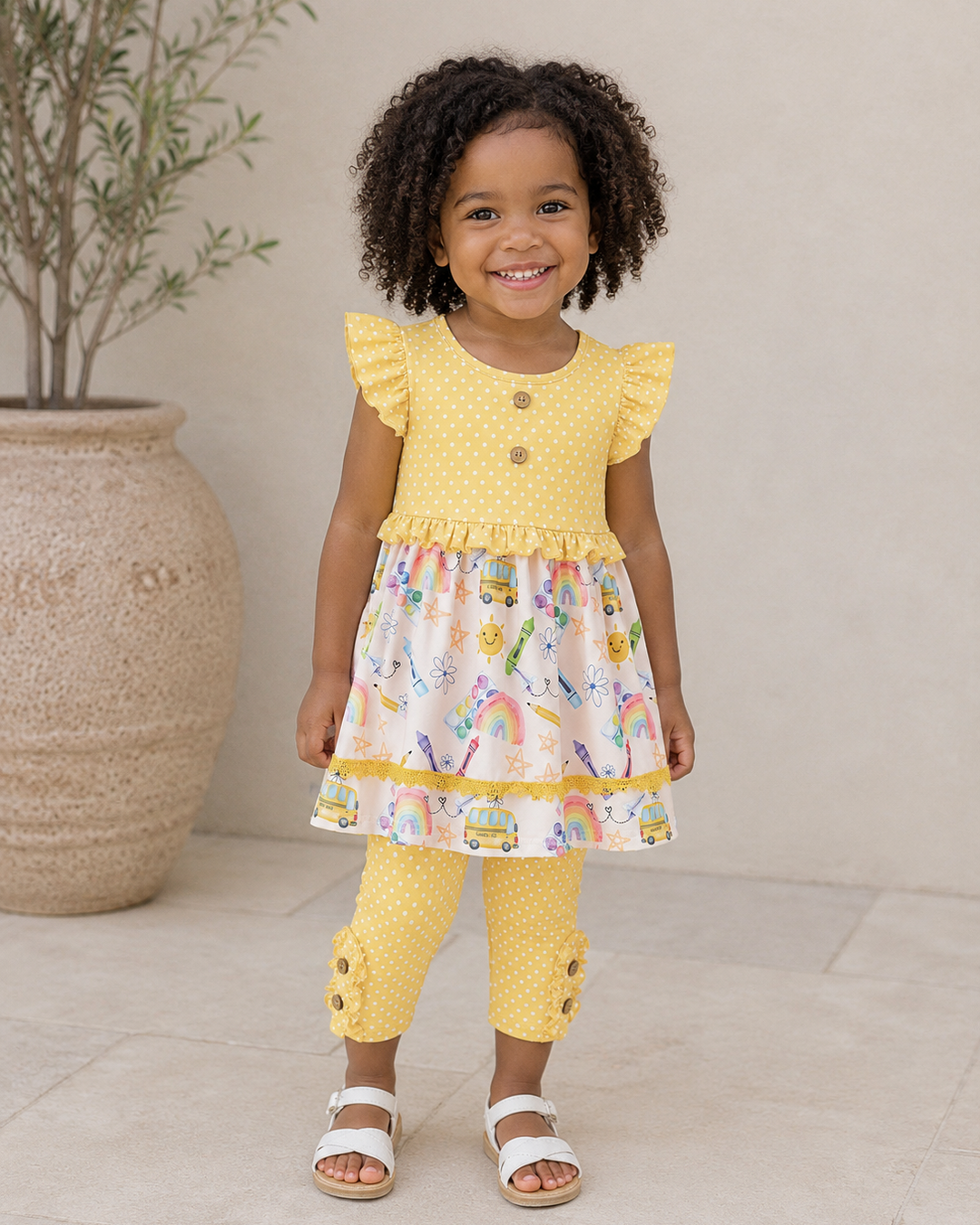 Young girl wearing Back To School Ruffle Leggings Set