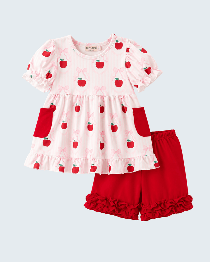 Girls Back To School Ruffle Shorts Set