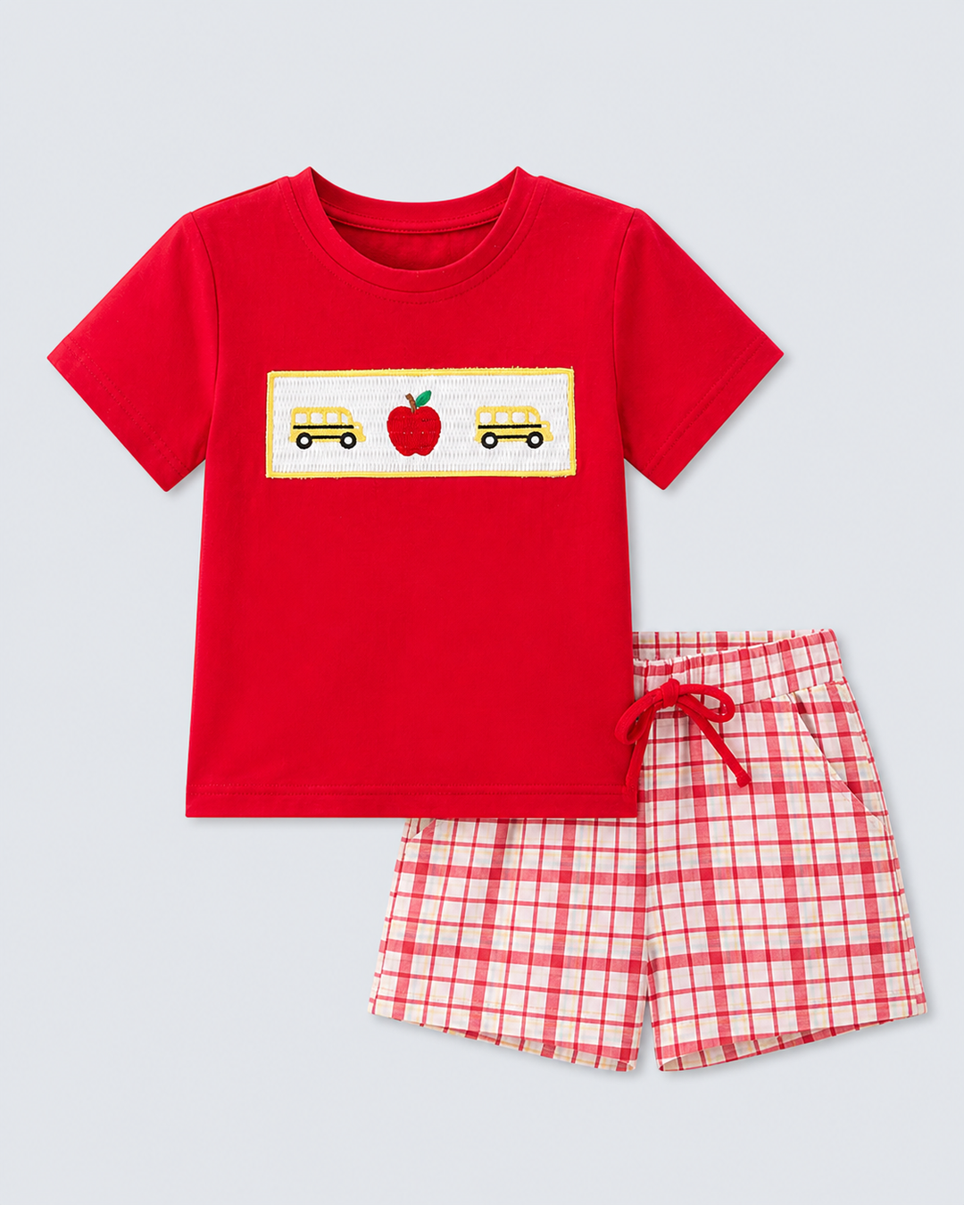 Back To School School Red Plaid Shorts Set