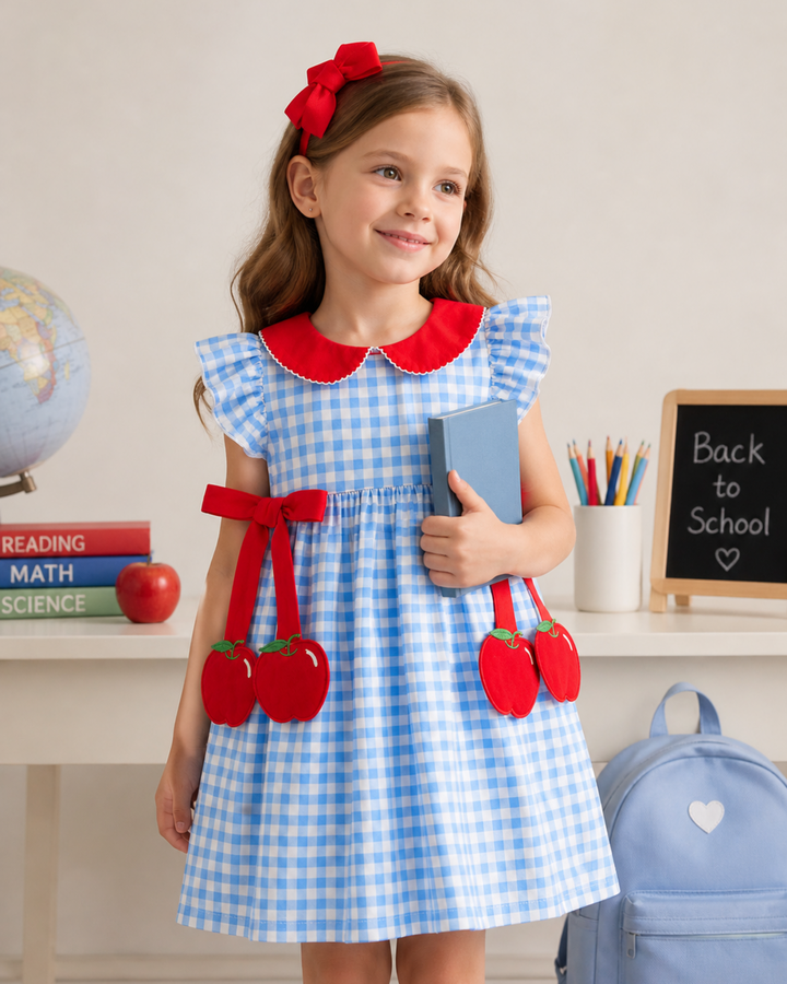 Back To School Gingham Apple Bow Dress