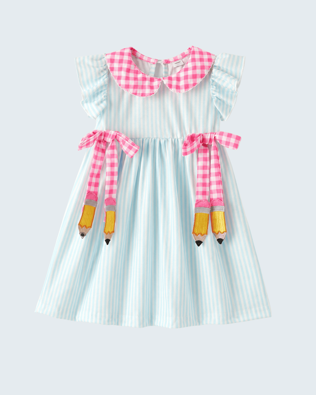 Striped dress with pencil bows
