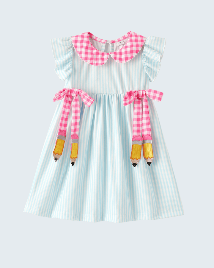 Striped dress with pencil bows