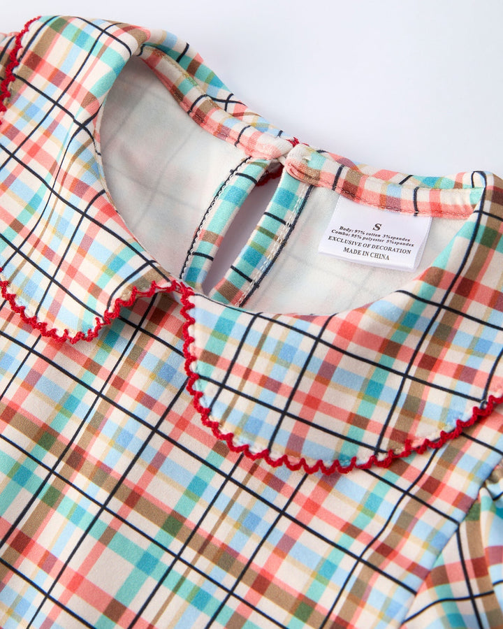 Back to School Apple Applique Plaid Dress