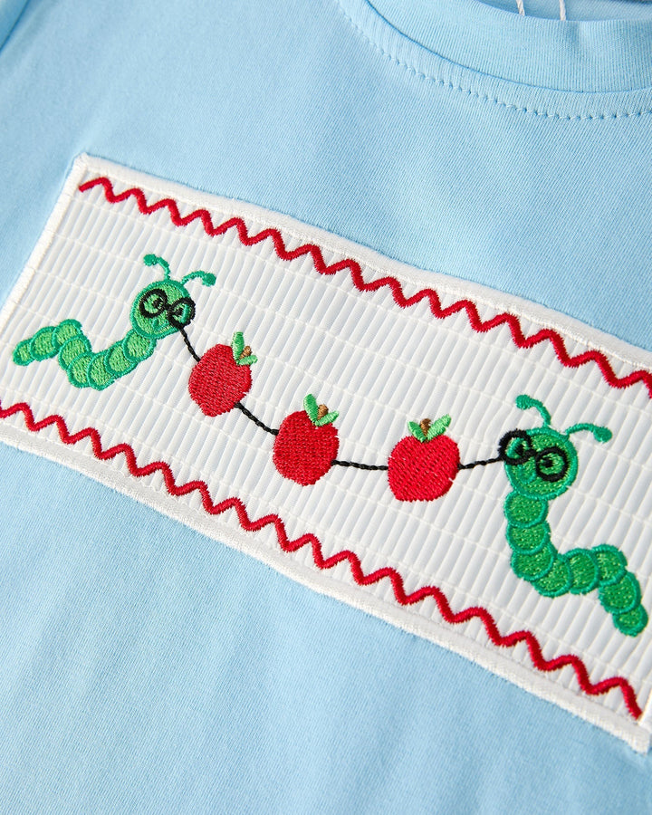 Back to School Smock Embroidered Plaid Shorts Set