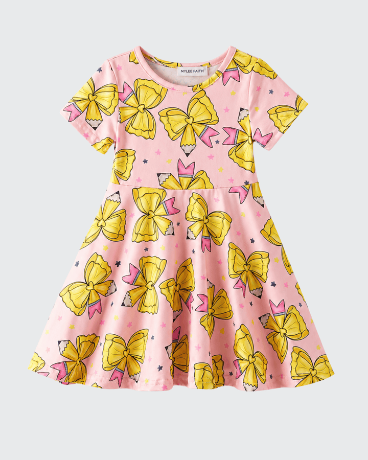 Pink toddler dress with yellow bows