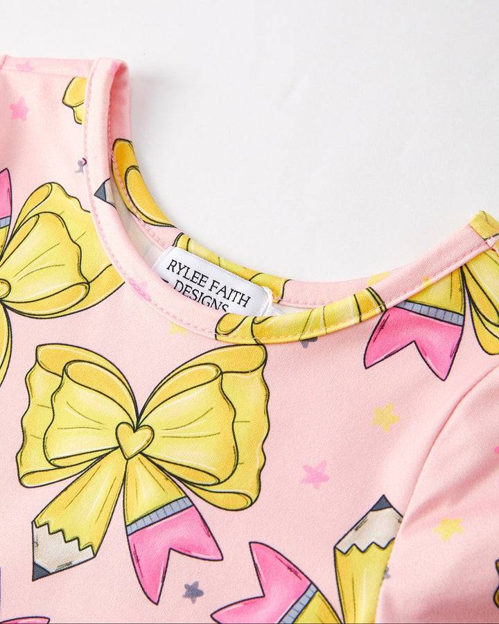 Back to School Yellow Bow Print Dress