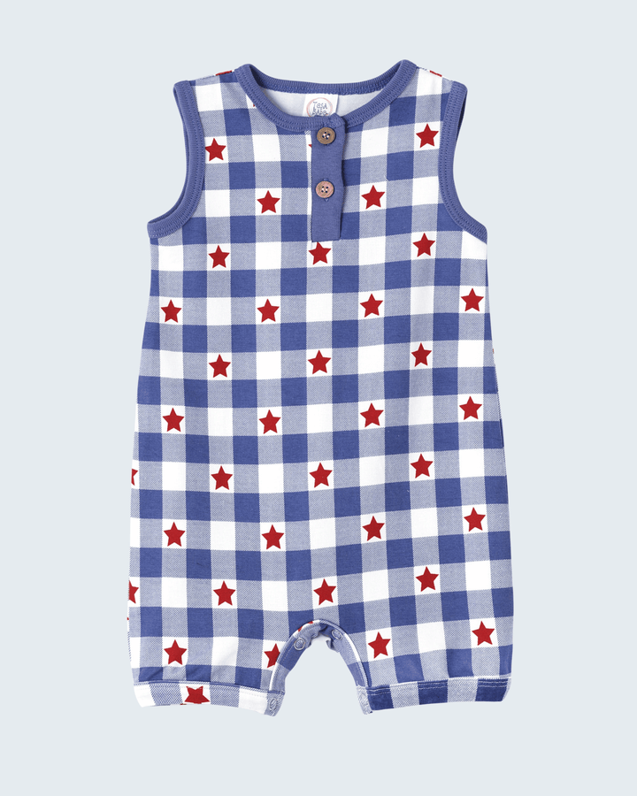 Blue Bamboo Short Henley Romper