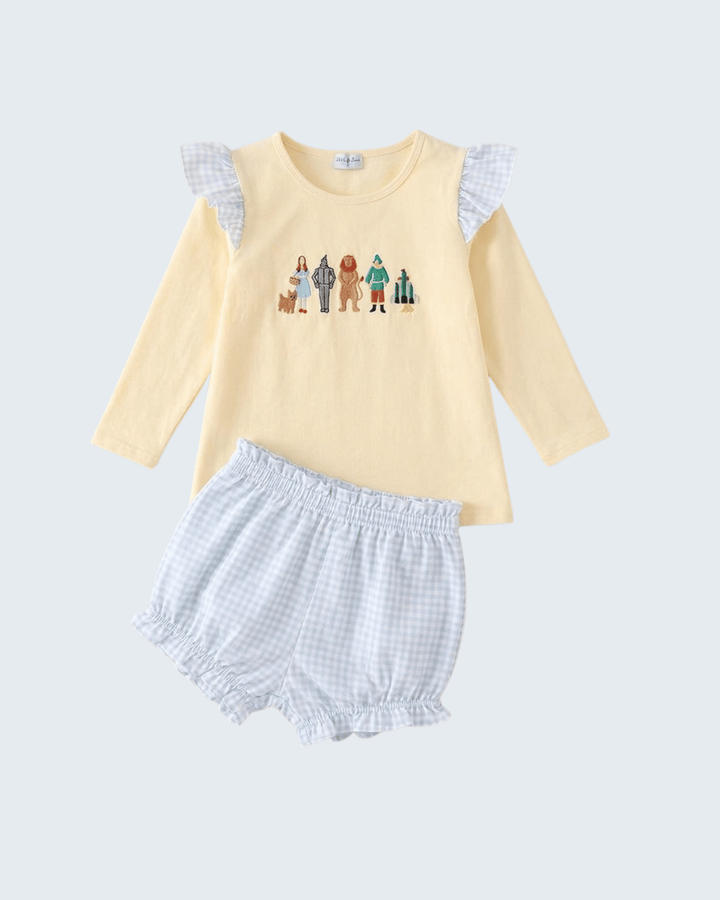 Beige Embroidered Gingham Bloomer Set