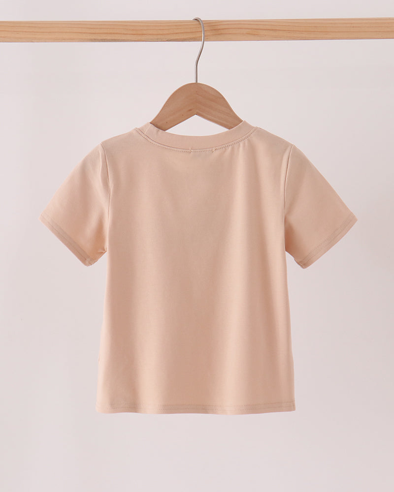 Kids light peach T-shirt back view with crew neck and short sleeves