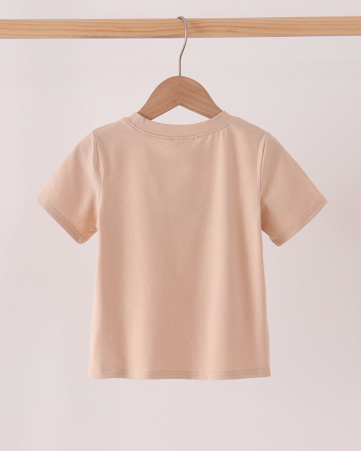 Kids light peach T-shirt back view with crew neck and short sleeves