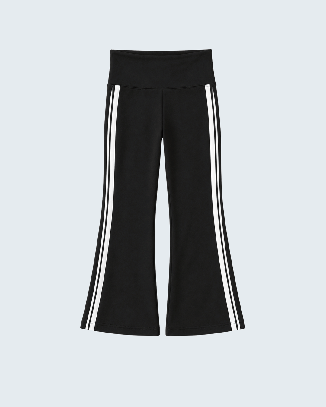 Black flare active pants with double side white stripe trim