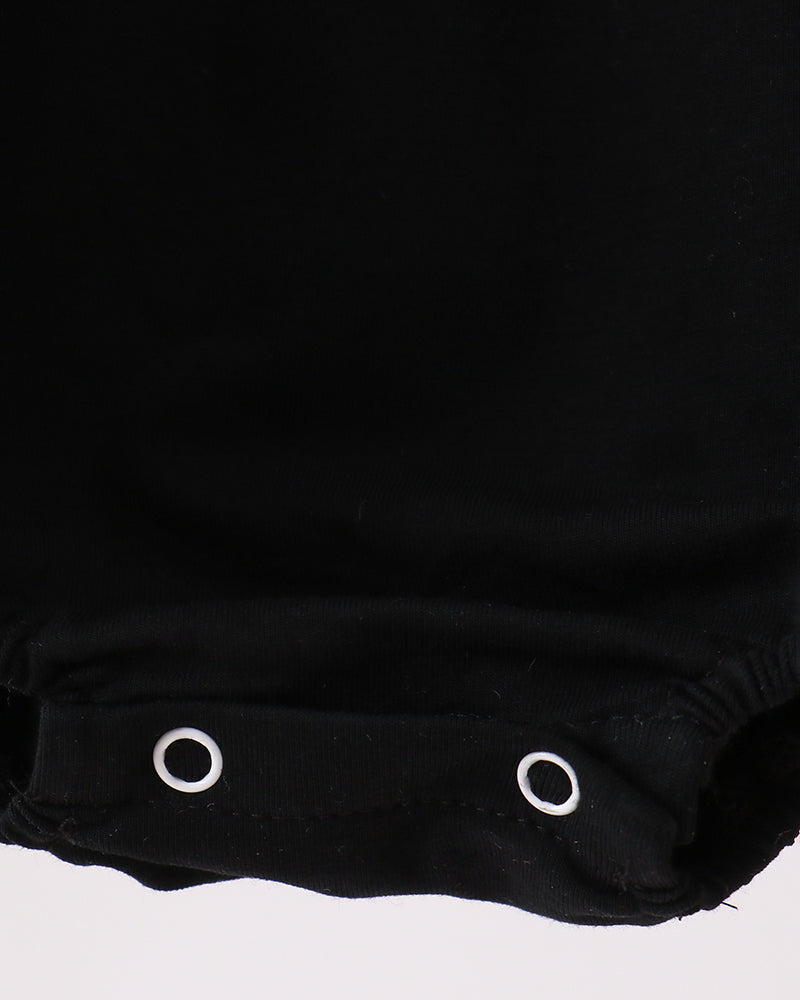 Black romper bottom with snap-button closure and gathered cuff hems