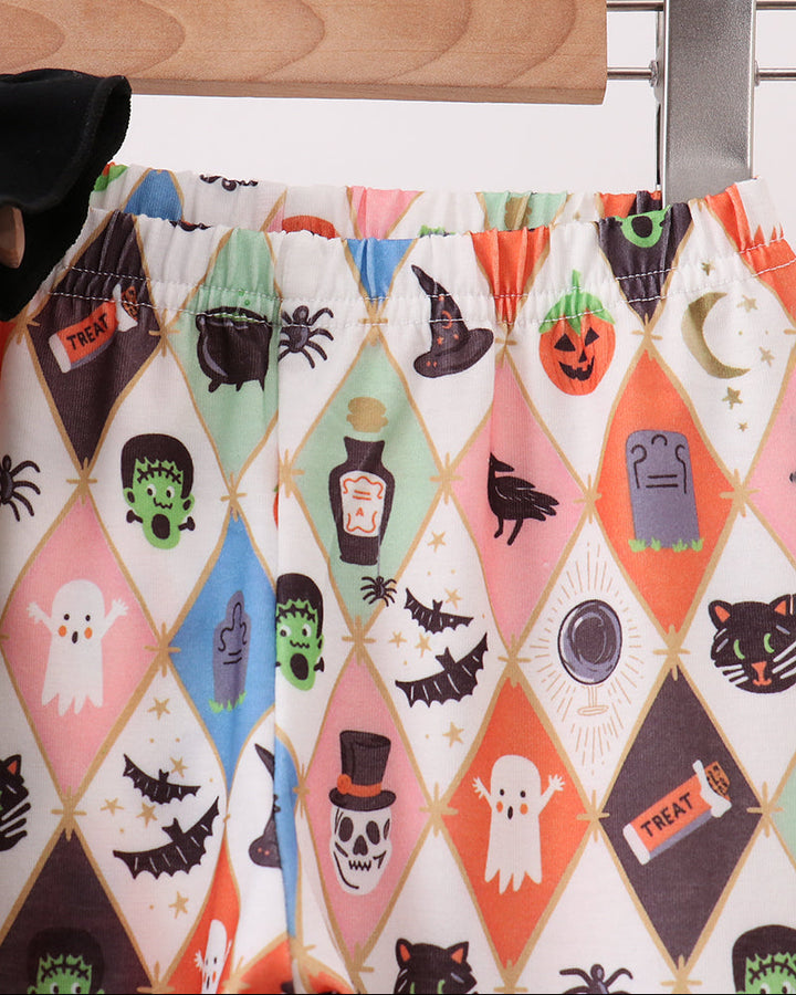 Pajama pants with colorful spooky icons print and elastic waist